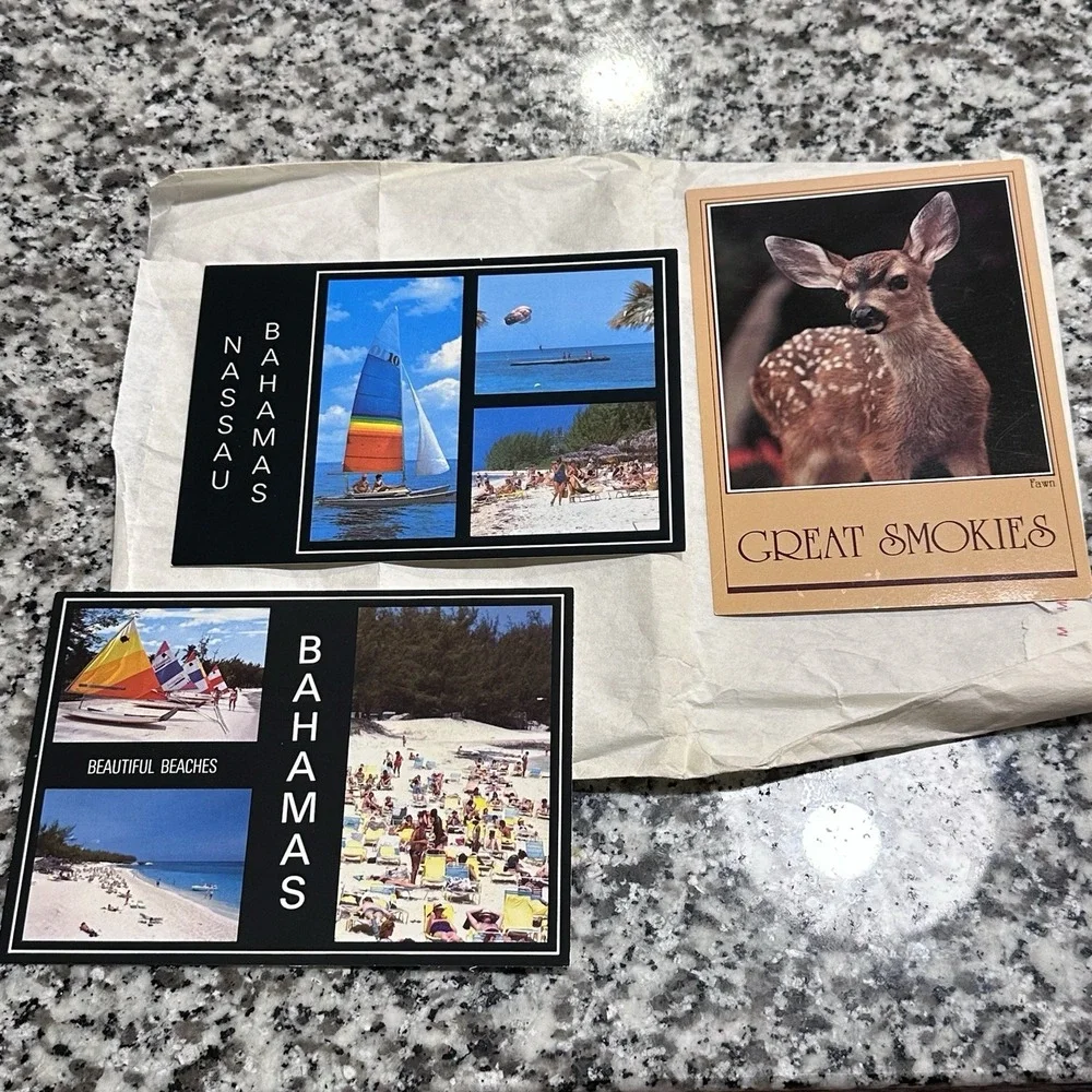 Vintage Postcard‎ Lot Of 3 Bahamas Beaches Deer Fawn Great Smokes Unused